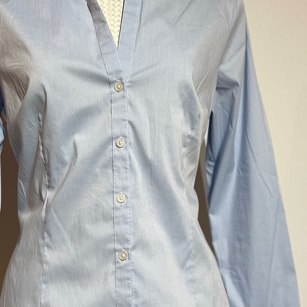 Quintessential blue pink stripe button down blouse - Picture 5 of 14